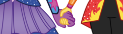 Size: 1224x340 | Tagged: safe, artist:lhenao, sci-twi, sunset shimmer, twilight sparkle, equestria girls, g4, my little pony equestria girls: legend of everfree, best friends, crystal guardian, duo, female, holding hands, humanized, simple background, super ponied up, transparent background