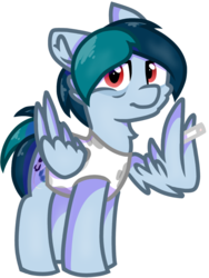 Size: 801x1064 | Tagged: safe, artist:rainbow eevee, oc, oc:delta vee, pegasus, pony, cigarette, clothes, female, looking at you, mare, simple background, transparent background, vector, wing hands, wings