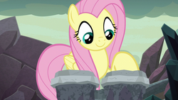 Size: 1280x720 | Tagged: safe, screencap, fluttershy, pegasus, pony, g4, sweet and smoky, bongos, female, mare, musical instrument, smiling, solo