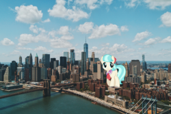 Size: 3366x2242 | Tagged: safe, artist:drewdini, artist:thegiantponyfan, coco pommel, earth pony, pony, g4, building, city, cocobetes, cute, female, giant pony, high res, highrise ponies, irl, macro, manhattan, mare, new york, photo, ponies in real life, sky, skyline