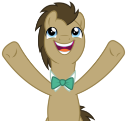 Size: 3038x2904 | Tagged: safe, artist:sketchmcreations, doctor whooves, time turner, earth pony, pony, a horse shoe-in, g4, bowtie, high res, looking up, male, open mouth, raised hoof, simple background, smiling, solo, stallion, transparent background, vector