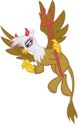 Size: 606x993 | Tagged: safe, alternate version, artist:soulcentinel, gilda, devil, griffon, fanfic:twin fates, g4, female, horns, paws, pitchfork, simple background, solo, transparent background, wings