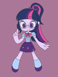 Size: 2448x3264 | Tagged: safe, artist:haibaratomoe, sci-twi, twilight sparkle, equestria girls, equestria girls series, g4, chibi, clothes, cute, female, geode of telekinesis, glasses, high res, magical geodes, miniskirt, moe, ponytail, shoes, simple background, skirt, socks, solo, twiabetes