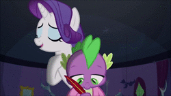 Size: 1280x720 | Tagged: safe, edit, edited screencap, screencap, sound edit, rarity, spike, dragon, pony, unicorn, dragon dropped, g4, spike at your service, animated, female, male, mare, sound, webm, writing