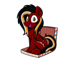 Size: 2560x2048 | Tagged: safe, artist:sugar morning, oc, oc only, oc:margon, pegasus, pony, commission, high res, looking at you, male, piercing, pizza box, simple background, sitting, solo, stallion, transparent background