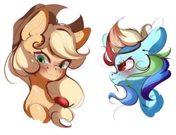 Size: 1687x1297 | Tagged: safe, artist:tohupo, applejack, rainbow dash, pony, g4, blushing, bust, cute, duo, female, grin, mare, portrait, profile, simple background, smiling, white background