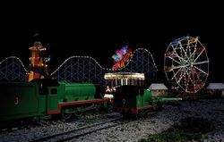 Size: 1024x653 | Tagged: safe, artist:mrdankengine, pinkie pie, rainbow dash, rarity, equestria girls, g4, perfect day for fun, carnival, carousel, ferris wheel, helter skelter, henry the green engine, percy the small engine, roller coaster, tent, thomas the tank engine