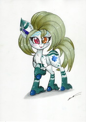 Size: 4920x6972 | Tagged: safe, artist:luxiwind, oc, oc only, oc:ocean heal, earth pony, pony, absurd resolution, female, heterochromia, mare, solo, traditional art