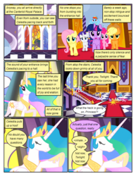 Size: 612x792 | Tagged: safe, artist:newbiespud, edit, edited screencap, screencap, applejack, fluttershy, pinkie pie, rainbow dash, rarity, twilight sparkle, alicorn, earth pony, pegasus, pony, unicorn, comic:friendship is dragons, g4, the return of harmony, big crown thingy, comic, dialogue, ethereal mane, eyes closed, female, flying, frown, hat, hoof shoes, jewelry, mane six, mare, raised hoof, regalia, running, screencap comic, sigh, unicorn twilight, worried