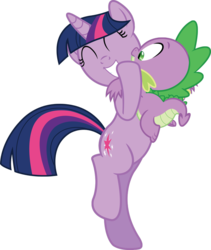 Size: 821x973 | Tagged: safe, artist:tgolyi, spike, twilight sparkle, pony, unicorn, g4, the crystal empire, bipedal, cute, female, happy, hug, i wasn't prepared for this, mare, simple background, spikelove, transparent background, twiabetes, unicorn twilight, vector