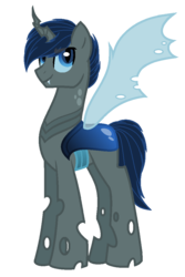 Size: 703x1051 | Tagged: safe, artist:otakuchicky1, oc, oc only, oc:nox, changepony, hybrid, base used, blue changeling, interspecies offspring, male, offspring, parent:queen chrysalis, parent:shining armor, parents:shining chrysalis, simple background, solo, transparent background