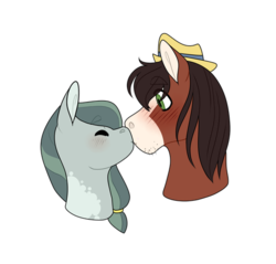 Size: 502x480 | Tagged: safe, artist:flowercatbutters, marble pie, trouble shoes, pony, g4, cropped, female, kissing, male, marbleshoes, shipping, straight