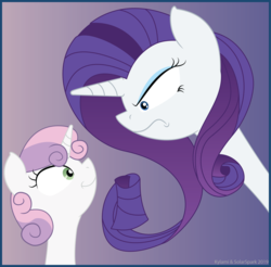 Size: 2644x2602 | Tagged: safe, artist:kylami, artist:solarspark, rarity, sweetie belle, pony, unicorn, g4, cartoon physics, high res, long neck, sibling rivalry