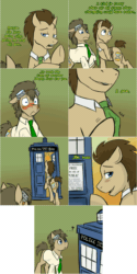 Size: 1504x3008 | Tagged: safe, artist:jitterbugjive, doctor whooves, time turner, earth pony, pony, lovestruck derpy, g4, animated, blushing, clothes, counterparts, doctor who, gif, goggles, implied derpy, implied doctorderpy, implied shipping, implied straight, multiverse, necktie, self ponidox, shirt, tardis, the doctor, theenamoredclockmaker