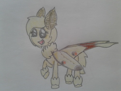 Size: 2576x1932 | Tagged: safe, artist:stemthebug, oc, oc only, oc:comet trail, hybrid, mothpony, original species, female, solo, traditional art