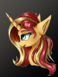 Size: 1668x2224 | Tagged: safe, artist:coldtrail, sunset shimmer, pony, unicorn, g4, bust, ear fluff, female, gradient background, mare, portrait, simple background, solo