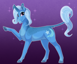 Size: 4413x3675 | Tagged: safe, artist:fable-life, trixie, pony, unicorn, g4, curved horn, female, horn, leonine tail, mare, smiling, solo, sparkles, underhoof