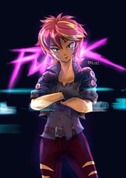 Size: 848x1199 | Tagged: safe, artist:oberon826, sunset shimmer, costume conundrum, equestria girls, equestria girls series, g4, spoiler:choose your own ending (season 2), spoiler:eqg series (season 2), alternate hairstyle, crossed arms, female, looking at you, punk, punkset shimmer, ripped pants, solo, vampire shimmer