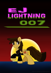 Size: 1051x1500 | Tagged: safe, artist:ejlightning007arts, oc, oc only, oc:ej, pegasus, pony, butt, clothes, crossover, felidae, jacket, looking back, male, plot, poster, raised hoof, solo, stallion