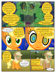 Size: 612x792 | Tagged: safe, artist:newbiespud, edit, edited screencap, screencap, applejack, discord, keepers of the grove of truth, draconequus, earth pony, pony, comic:friendship is dragons, g4, the return of harmony, apple, apple monster, comic, dialogue, discorded, female, food, freckles, hat, hedge maze, hypnojack, hypnosis, kaa eyes, liarjack, male, mare, mind control, open mouth, screencap comic, wide eyes