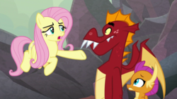 Size: 1920x1080 | Tagged: safe, screencap, fluttershy, garble, smolder, dragon, pegasus, pony, g4, sweet and smoky, dragoness, female, flying, male, mare, trio