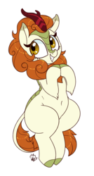 Size: 1500x2800 | Tagged: safe, artist:notenoughapples, autumn blaze, kirin, g4, sounds of silence, awwtumn blaze, belly button, bipedal, cute, female, hooves together, leg fluff, quadrupedal, simple background, sitting, smiling, solo, transparent background