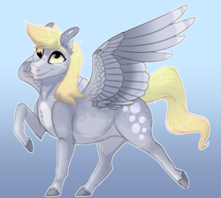 Size: 3465x3100 | Tagged: safe, artist:fable-life, derpy hooves, pony, g4, chest fluff, cute, derp, derpabetes, female, headcanon, high res, simple background, solo, spread wings, tongue out, wings