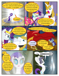 Size: 612x792 | Tagged: safe, artist:newbiespud, edit, edited screencap, screencap, basil, prince blueblood, rarity, dragon, pony, comic:friendship is dragons, dragonshy, g4, the best night ever, the return of harmony, bipedal, bowtie, clothes, comic, crown, dialogue, diamond, discorded, dress, eyes closed, female, flower, frown, gala dress, glare, glowing, gold, greedity, hypnority, hypnosis, injured, jewelry, looking up, male, mare, mind control, necklace, open mouth, raised hoof, regalia, rose, scared, screencap comic, slit pupils, stallion, swirly eyes, tiara