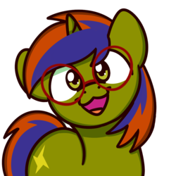 Size: 1000x1000 | Tagged: safe, artist:sugar morning, part of a set, oc, oc only, oc:storm spark, pony, unicorn, :3, adorkable, commission, cute, dork, glasses, looking at you, male, open mouth, simple background, smiling, solo, sugar morning's smiling ponies, transparent background, ych result