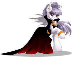 Size: 2443x1929 | Tagged: safe, artist:airiniblock, oc, oc only, bat pony, monster pony, pony, vampire, rcf community, bat pony oc, cape, clothes, commission, dracula, ear piercing, female, piercing, raised hoof, red eyes, simple background, solo, white background