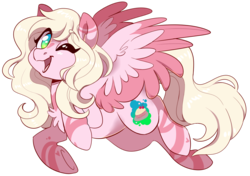 Size: 1702x1200 | Tagged: safe, artist:pillowrabbit, oc, oc only, pegasus, pony, one eye closed, solo, wink