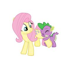 Size: 894x894 | Tagged: safe, artist:pinkievaliente, fluttershy, spike, dragon, pegasus, pony, g4, spike at your service, cute, female, hug, leg hug, male, mare, ship:flutterspike, shipping, simple background, spikelove, straight, white background