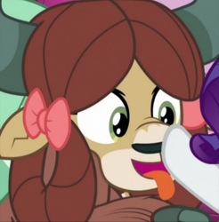 Size: 648x658 | Tagged: safe, screencap, rarity, yona, pony, yak, g4, she's all yak, :p, behaving like a dog, boop, bow, cute, female, hair bow, mare, offscreen character, panting, solo focus, tongue out, yonadorable