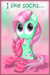 Size: 2750x4098 | Tagged: safe, artist:php124, minty, earth pony, pony, g3, clothes, cute, female, mintabetes, socks, solo, striped socks, that pony sure does love socks