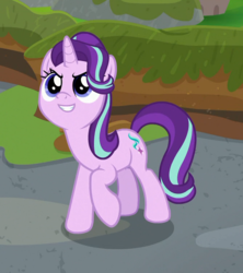 Size: 669x755 | Tagged: safe, edit, edited screencap, screencap, starlight glimmer, pony, unicorn, a horse shoe-in, g4, cropped, cute, female, glimmerbetes, looking up, mare, raised hoof, smiling, solo