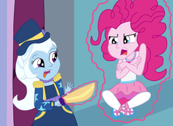 Size: 2337x1700 | Tagged: safe, artist:equestriaguy637, pinkie pie, trixie, equestria girls, g4, my little pony equestria girls: better together, street magic with trixie, cutscene, deleted scene, geode of sugar bombs, implied sci-twi, levitation, magic, magical geodes, telekinesis