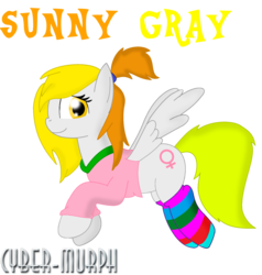 Size: 1860x1952 | Tagged: safe, artist:cyber-murph, oc, oc:sunny gray, pegasus, pony, clothes, commission, cutie mark, ponytail, signature, socks, striped socks, sweater, vector