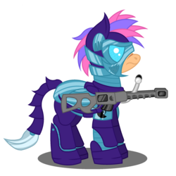 Size: 1800x1800 | Tagged: safe, artist:ponkus, oc, oc only, oc:nimbus flare, pegasus, pony, enclave, enclave armor, female, gun, mare, rifle, scarred, simple background, sniper rifle, solo, transparent background, weapon