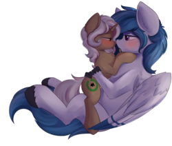 Size: 3642x3086 | Tagged: safe, artist:beardie, oc, oc only, oc:delta dart, oc:rewind, pony, blushing, couple, cute, delwind, drool, drool string, female, high res, kissing, lidded eyes, looking at each other, male, size difference, straight
