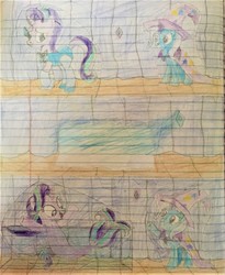 Size: 1999x2443 | Tagged: safe, artist:dupontsimon, starlight glimmer, trixie, seapony (g4), fanfic:magic show of friendship, equestria girls, g4, clothes, diamond, leotard, lined paper, magic show, magician outfit, photo, seaponified, seapony starlight glimmer, species swap, traditional art, transformation