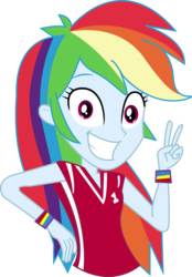 Size: 3481x5011 | Tagged: safe, artist:marcorulezzz, rainbow dash, dashing through the mall, equestria girls, equestria girls specials, g4, my little pony equestria girls: better together, my little pony equestria girls: holidays unwrapped, absurd resolution, clothes, cute, female, looking at you, peace sign, simple background, smiling, solo, transparent background, vector, wristband