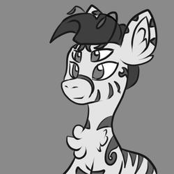 Size: 512x512 | Tagged: safe, artist:deusexkittycoon, oc, oc only, oc:eclipse omega, alien, hybrid, pony, zebra, chest fluff, gray background, male, multiple eyes, quadrupedal, simple background, solo