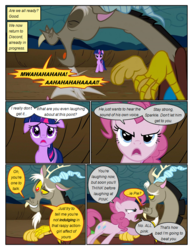 Size: 612x792 | Tagged: safe, artist:newbiespud, edit, edited screencap, screencap, discord, pinkie pie, twilight sparkle, draconequus, earth pony, pony, unicorn, comic:friendship is dragons, g4, the return of harmony, angry, comic, d:, dialogue, discorded, evil laugh, female, frown, laughing, male, mare, open mouth, screencap comic, unicorn twilight