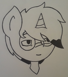 Size: 1595x1820 | Tagged: safe, artist:lightning135, oc, oc only, oc:platinum spark, pony, unicorn, bust, glasses, grayscale, male, monochrome, solo, traditional art, wrinkles