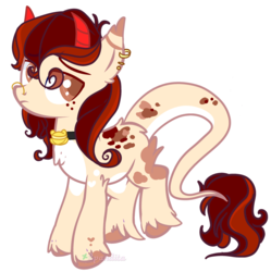 Size: 2858x2874 | Tagged: safe, artist:2pandita, oc, oc only, earth pony, pony, ear piercing, earring, female, high res, horns, jewelry, mare, piercing, simple background, solo, transparent background
