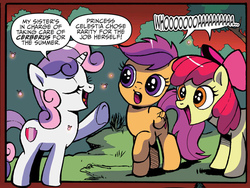 Size: 1334x1005 | Tagged: safe, idw, apple bloom, scootaloo, sweetie belle, firefly (insect), g4, spoiler:comic, spoiler:comic82, boasting, cutie mark crusaders, sparkly eyes, whoa