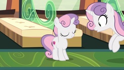 Size: 2560x1440 | Tagged: safe, screencap, sweetie belle, g4, growing up is hard to do, being big is all it takes, cute, cutie mark, female, filly, mare, older, older sweetie belle, screen, self ponidox, the cmc's cutie marks