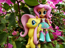 Size: 4032x3024 | Tagged: safe, derpibooru exclusive, photographer:archooves, fluttershy, human, pegasus, pony, equestria girls, g4, doll, equestria girls minis, eqventures of the minis, human ponidox, irl, leaves, photo, self ponidox, toy