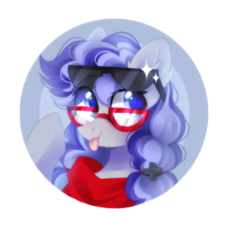 Size: 2000x2000 | Tagged: safe, artist:whiteliar, oc, oc only, oc:cinnabyte, pony, :p, adorkable, bandana, bust, cinnabetes, cute, dork, ear fluff, glasses, high res, icon, ocbetes, pigtails, portrait, shiny, silly, solo, sunglasses, tongue out