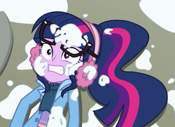 Size: 992x720 | Tagged: safe, screencap, sci-twi, twilight sparkle, equestria girls, equestria girls specials, g4, my little pony equestria girls: better together, my little pony equestria girls: holidays unwrapped, saving pinkie's pie, clothes, coat, cropped, ponytail, scarf, snow, winter outfit